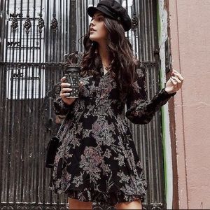 Free People • Fake Pretend Black Print Long Sleeve Mini Dress